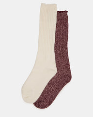2 PACK SUPER SOFT LETTUCE EDGE SOCKS IVORY/BURGUNDY