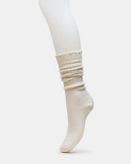 2 PACK SUPER SOFT LETTUCE EDGE SOCKS IVORY/BURGUNDY