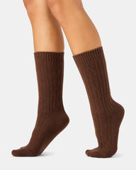 2 PACK CABLE TEXTURED BOOT SOCKS TAN MULTI