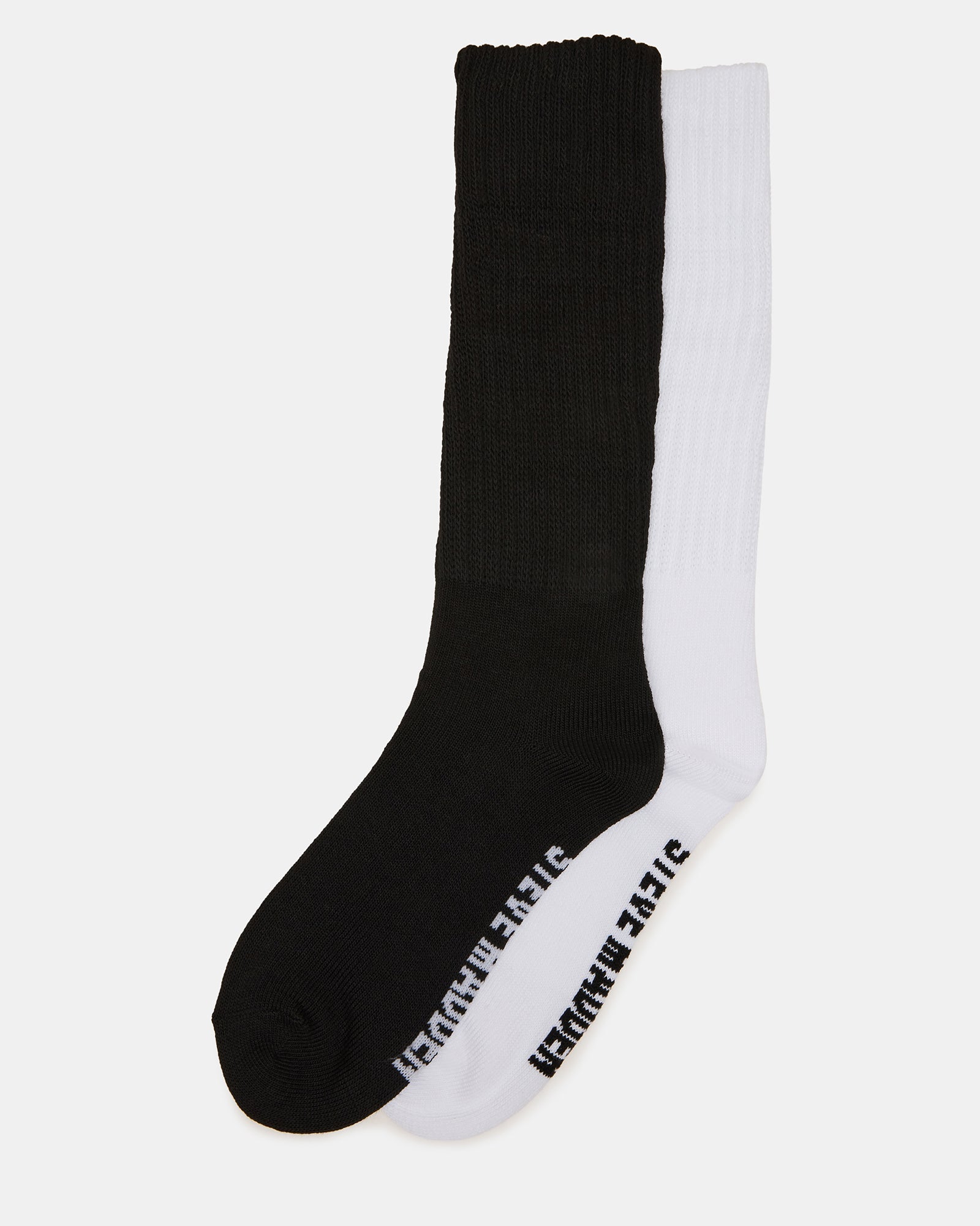 2 PACK RIBBED SLOUCH SOCKS BLACK/WHITE