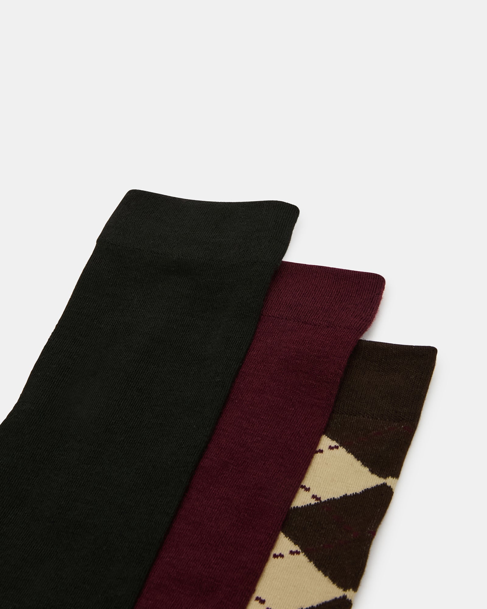 3 PACK ARGYLE KNEE HIGH SOCKS BROWN MULTI