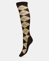 3 PACK ARGYLE KNEE HIGH SOCKS BROWN MULTI